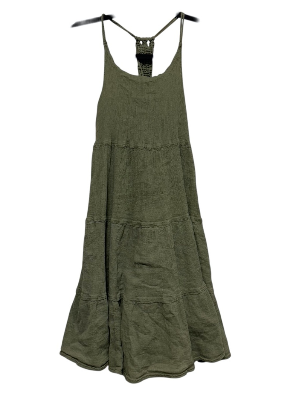 Tucker & Tate Girls Olive Green Gauze Tiered Dress Macrame Racerback 10/12